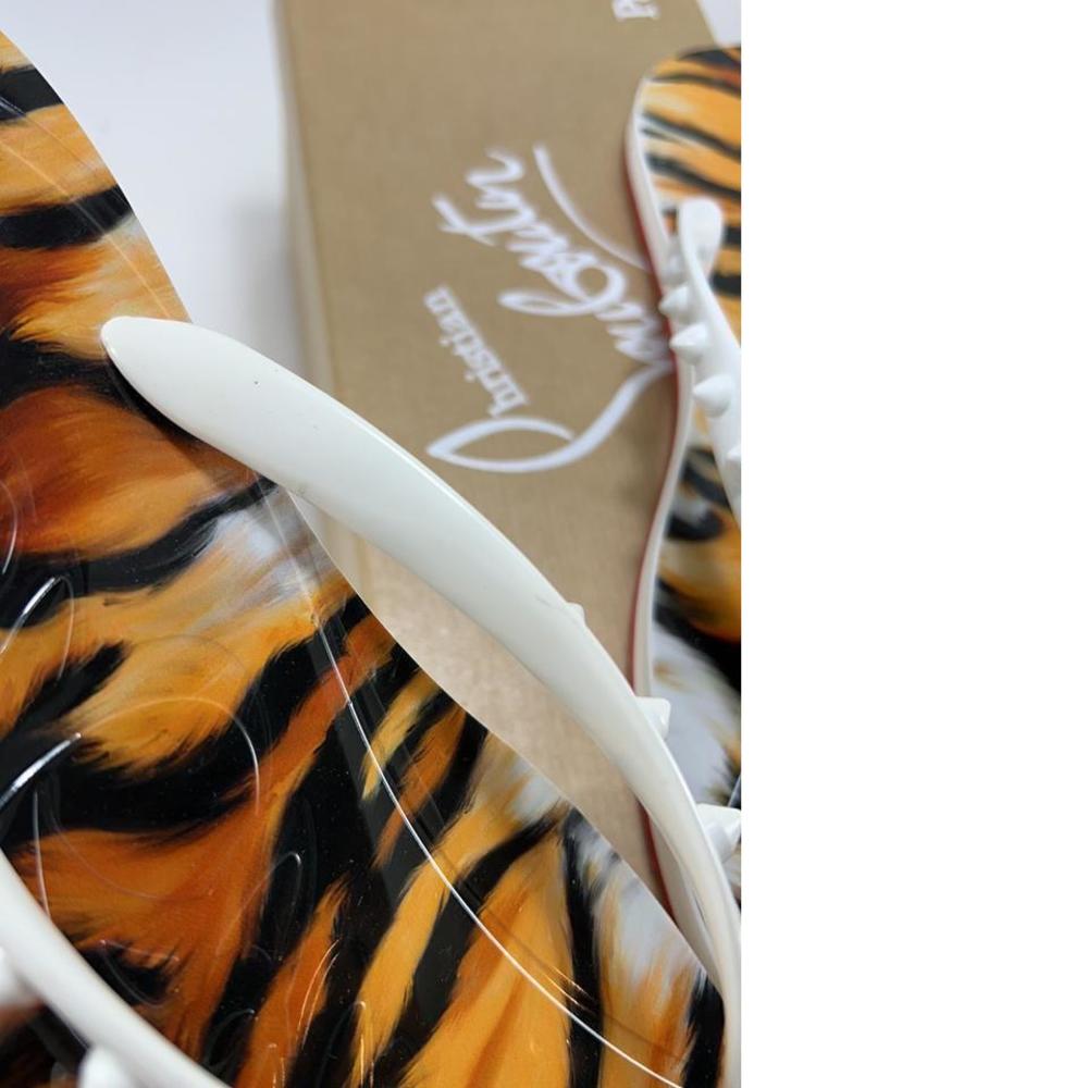 Christian Louboutin White and Tiger Print Sandals - Picture 4 of 12